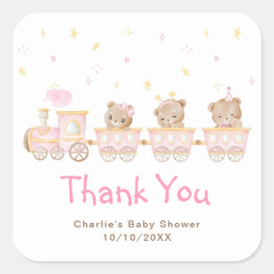 Beer Pink Train Baby shower Dank u Vierkante Sticker
