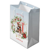 Beer Poinsettia Foliage Baby's eerste kerst Medium Cadeauzakje (Voorkant Gekanteld)