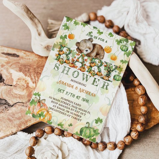 Beer Pompoen herfst Baby shower Kaart