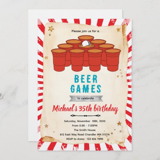 Beer pong party Invitation (Devant / Derrière)