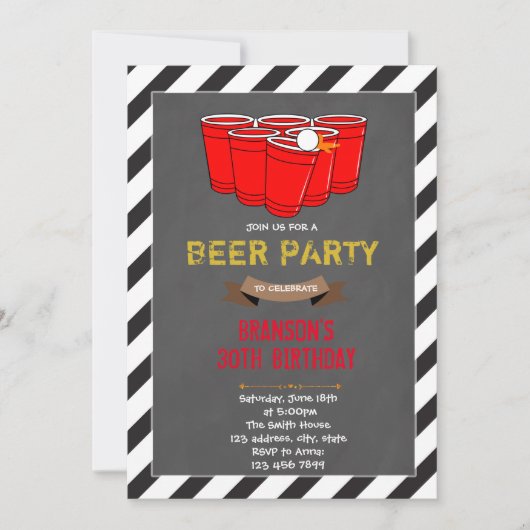 Beer pong party-uitnodiging kaart (Voorkant)
