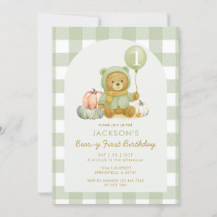 Beer Pumpkin Sage Green Beary Eerste Verjaardag Kaart