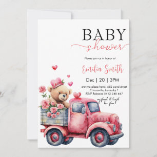 Beer Red Hearts Truck Baby shower Kaart