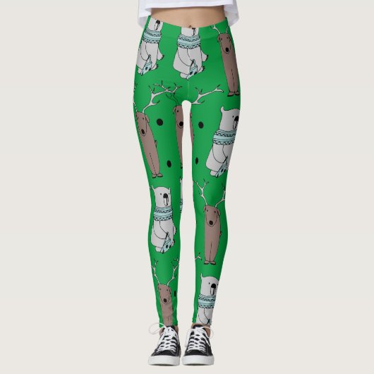 beer rendierrender met hiphop - groene feestdagen  leggings (Voorkant)