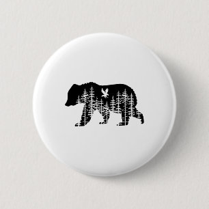 Beer Retro Bos Bomen Buitenleven Wilde Dieren Kamp Ronde Button 5,7 Cm