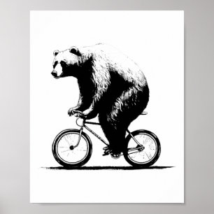 Beer rijdt op een fiets mountainbike fietsen fiets poster