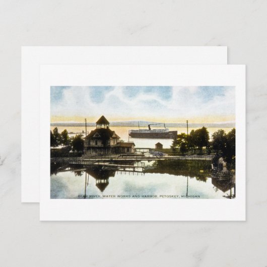 Beer rivieren, waterwerken en haven, Petoskey, Mic Briefkaart (Voorkant / Achterkant)