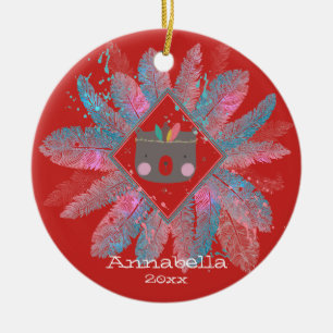 Beer Rode Kerstmis Keramisch Ornament