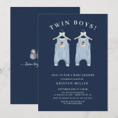 Beer Romper Baby shower met Twin Boys Kaart (Voorkant / Achterkant)