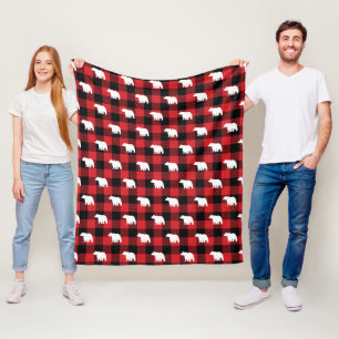 Beer Rood en Zwart Buffel Check Keukendoek Fleece Deken