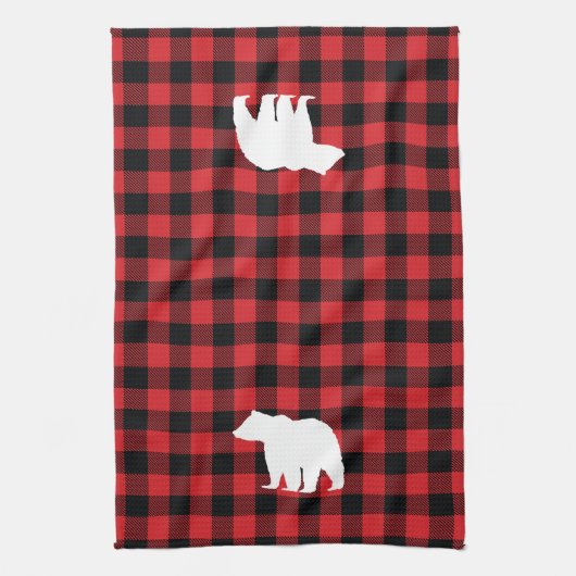 Beer Rood en Zwart Buffel Check Keukendoek Theedoek (Verticaal)