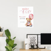 Beer roze ballon meisje Baby shower welkom Poster (Thuiskantoor)