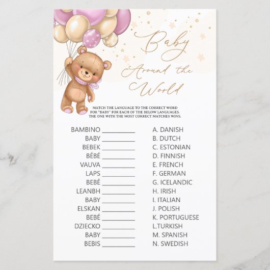 Beer Roze ballonnen Baby rond het wereldspel (Voorkant)