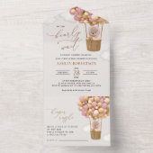 Beer, roze ballonnen, heteluchtballon, Baby shower All In One Uitnodiging (Binnen)