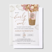 Beer, roze ballonnen, heteluchtballon, Baby shower Vellum Uitnodigingen (Offset)