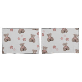 Beer Roze Cartoon patroon Kussensloop