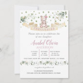 Beer Roze Floral Greenery Baptism Girl Invitation Kaart (Voorkant)