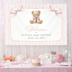 Beer, Roze Strik, Roze Lint, Welkom Baby Shower Spandoek