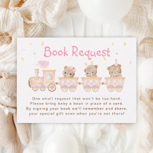 Beer Roze Trein Baby Shower Boek Verzoek Informatiekaartje