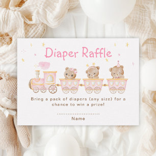 Beer Roze Trein Baby shower Luier Raffle Informatiekaartje