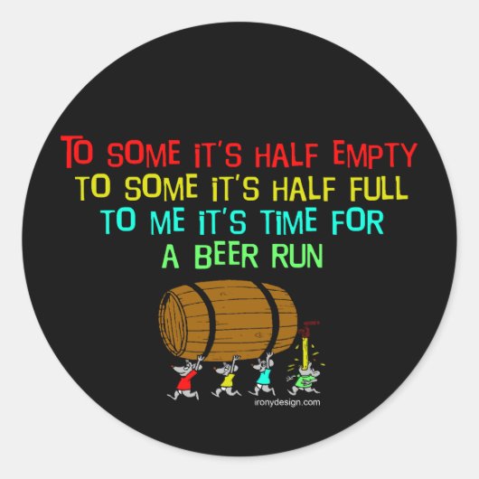 Beer Run Humor Ronde Sticker (Voorkant)