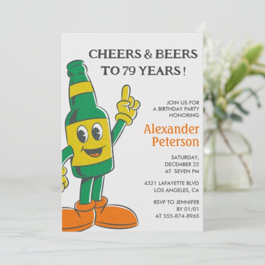 Beer Rustic Funny Men 79e anniversaire invitation (Debout devant)
