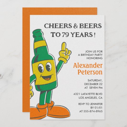 Beer Rustic Funny Men 79e anniversaire invitation (Devant / Derrière)
