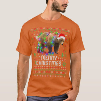 Beer Santa Hat Animal kerstboomlampje Holida T-shirt