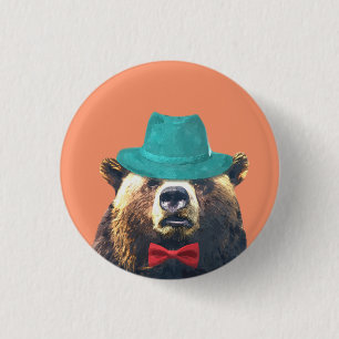 Beer schattig grappig beboste beest ronde button 3,2 cm