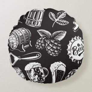 Beer seamless pattern in vintage styleart, backgro rond kussen