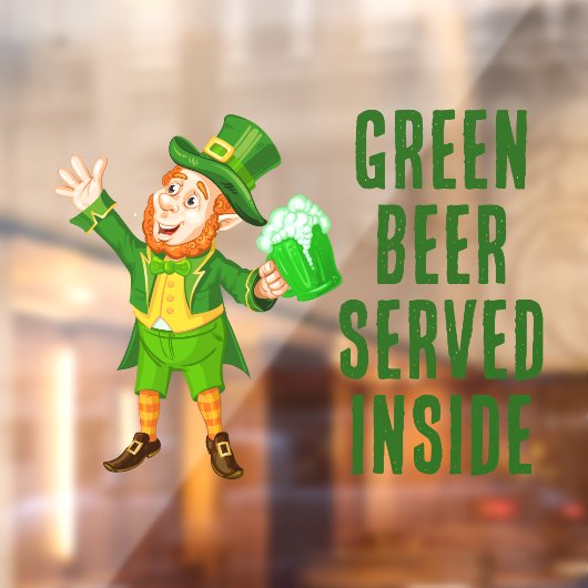 Beer Served Inside St Patrick's Day Leprechaun Raamsticker (Vel 2)
