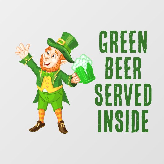 Beer Served Inside St Patrick's Day Leprechaun Raamsticker (Vel)