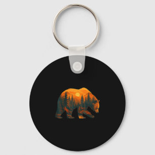 Beer silhouet met boslandschap en zonsondergang sleutelhanger