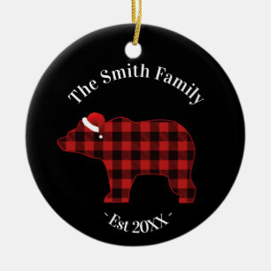 Beer Silhouette Buffalo Plaid Familievakantie Keramisch Ornament