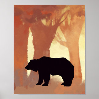 Beer Silhouette in Forest Nursery Wall Art Poster