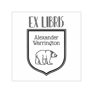 Beer tekening Art Deco Crest Ex Libris Boek Naam Zelfinktende Stempel