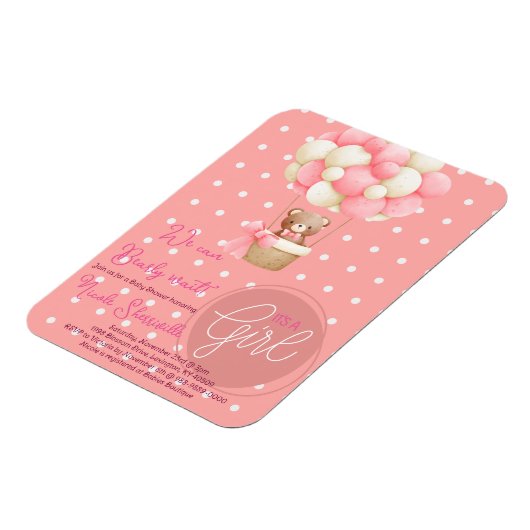 Beer Thema Roze Perzik Hete Luchtballon Baby showe Magneet (Linkerzijde)