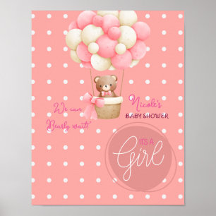 Beer Thema Roze Perzik Hete Luchtballon Baby showe Poster