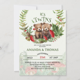 Beer Tweeling Bos Thema Baby Shower Kaart