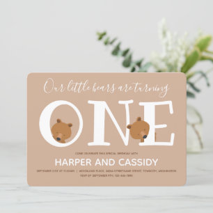 Beer Twins One Brown Animal First Birthday Kaart