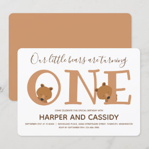 Beer Twins One Cute Animal First Birthday Kaart