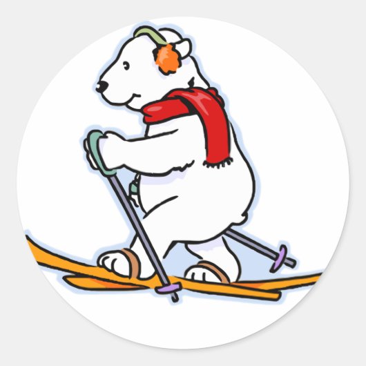 Beer van de Skiing Polar Ronde Sticker (Voorkant)