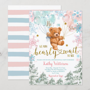 Beer van de winter laat roze blauw Baby shower zie Kaart