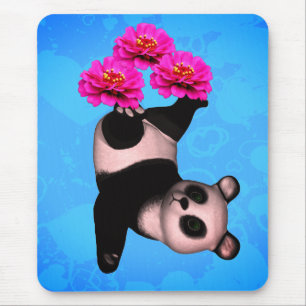 Beer van Juggling Panda en roze zinnia bloemen Muismat