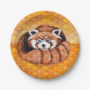 Beer van Red Panda over Oranje Cubisme Papieren Bordje