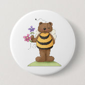 Beer verkleed als hommel met bloemen ronde button 7,6 cm (Voorkant)