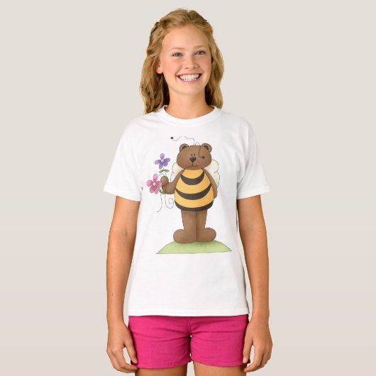 Beer verkleed als hommel met bloemen t-shirt (Voorkant volledig)