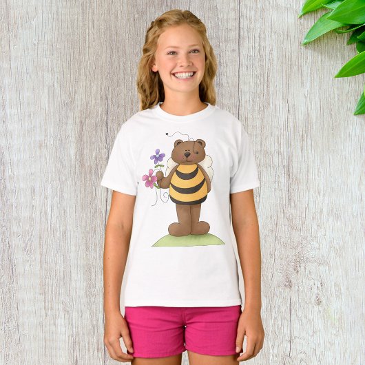 Beer verkleed als hommel met bloemen t-shirt