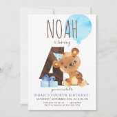 Beer Vierde Verjaardagsuitnodiging Kaart (Voorkant)