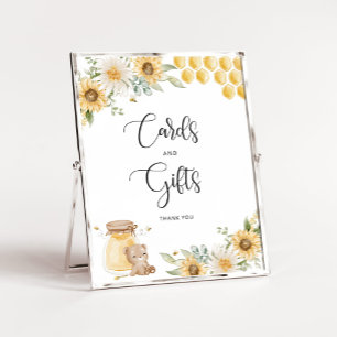 Beer voor bijenhoning, zonnebloemkaarten en cadeau poster